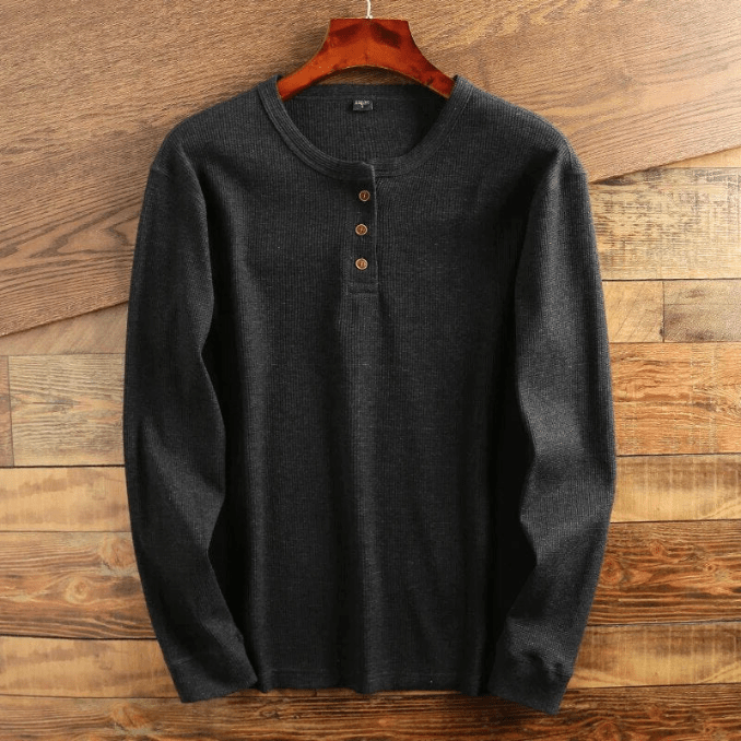 Corwin | Men's Henley Shirt Waffle-Knit Long Sleeve Casual Top