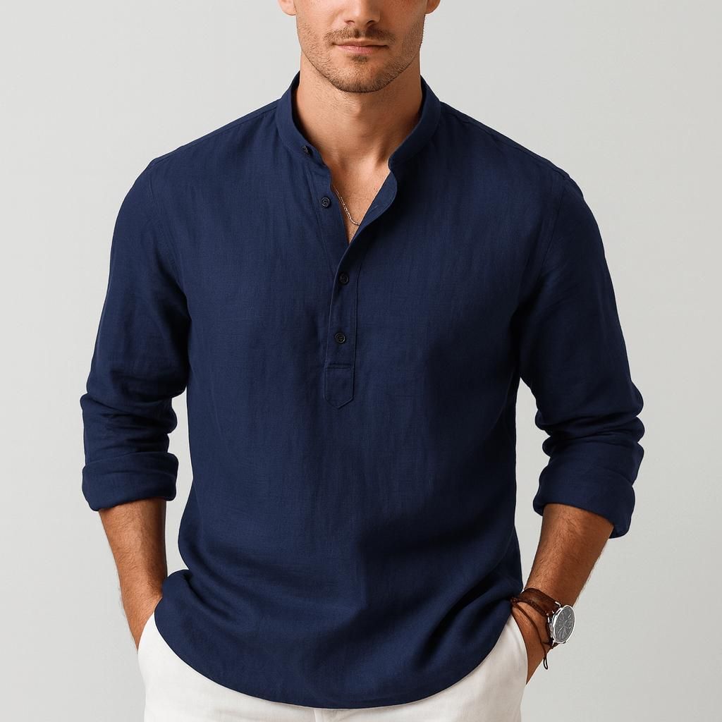 Mauro | Men's Henley Shirt Relaxed-Fit Button Front Casual