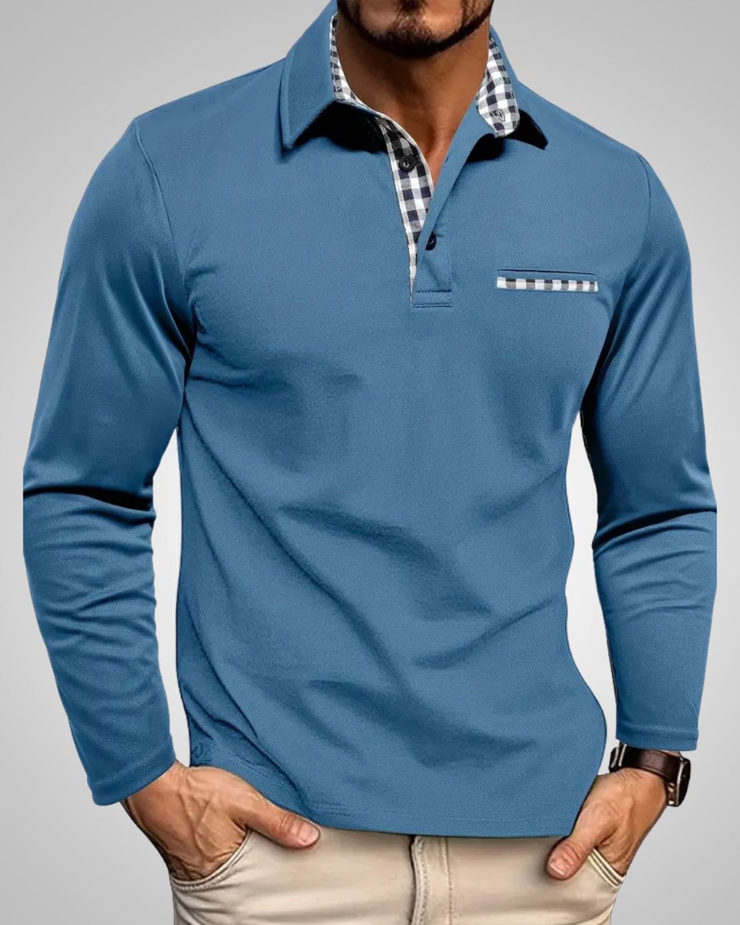 Noah | Men's Long Sleeve Polo Shirt with Button Front