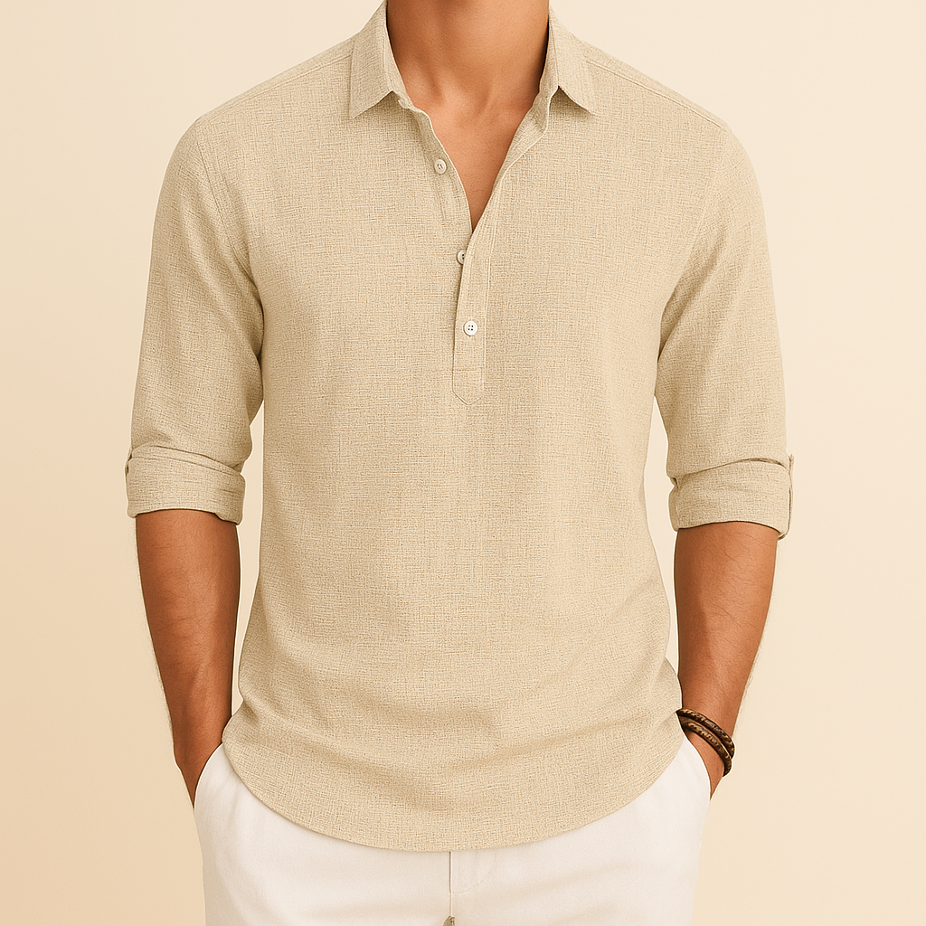 Blanche | Men's Henley Polo Shirt Long Sleeve Button Front