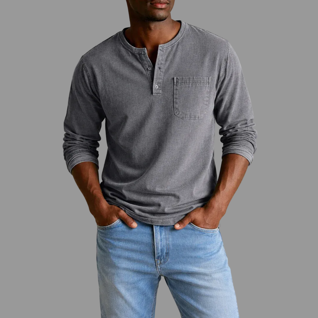 Foster | Men's Henley Long Sleeve Shirt with Chest Pocket