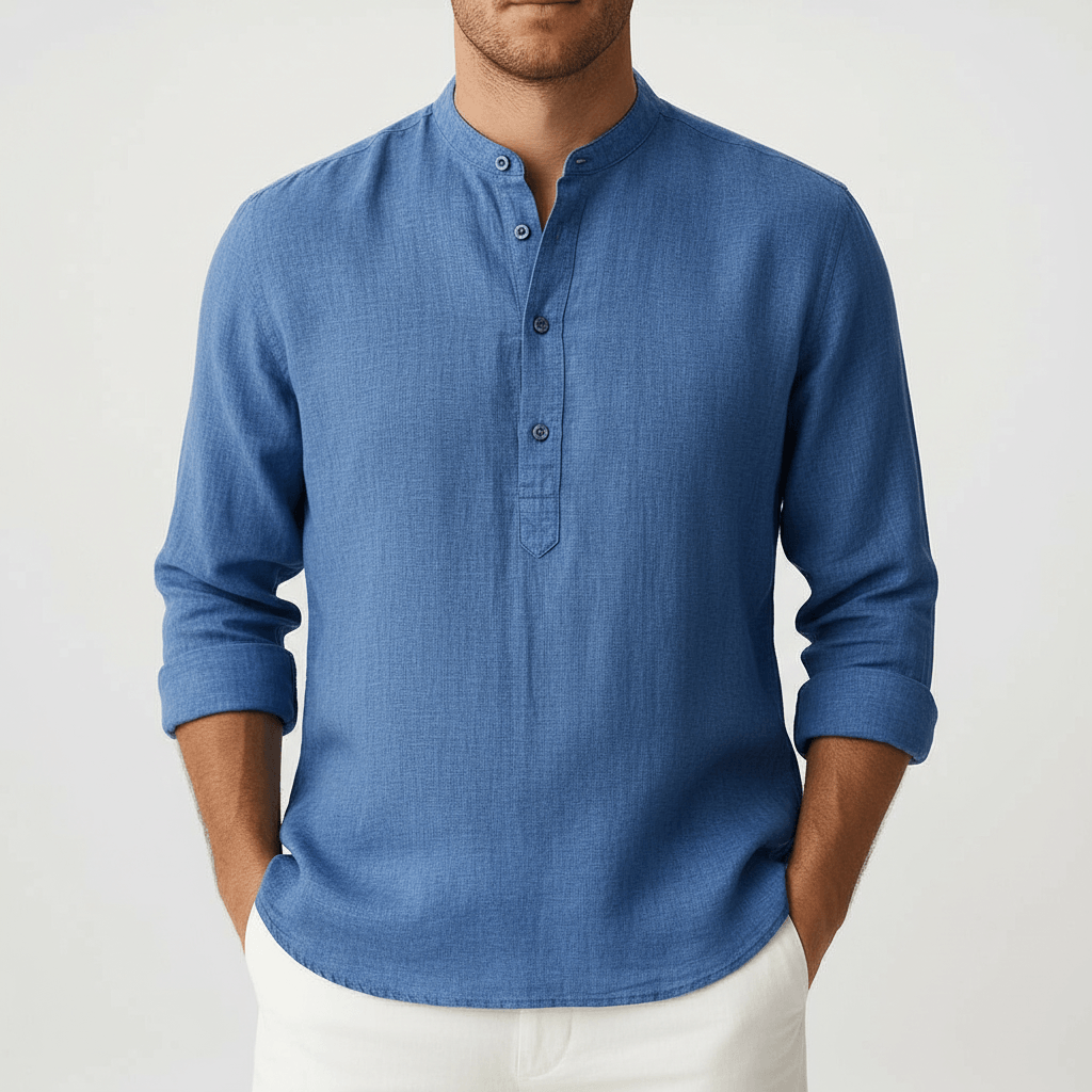 Mauro | Men's Henley Shirt Relaxed-Fit Button Front Casual