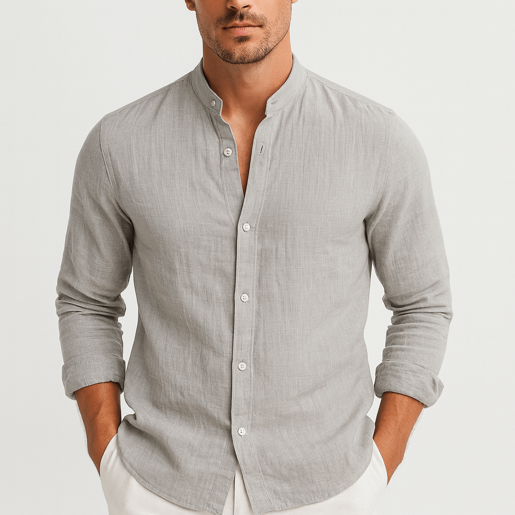 Stefan | Men's Shirt with Stand Collar, Relaxed-Fit Casual