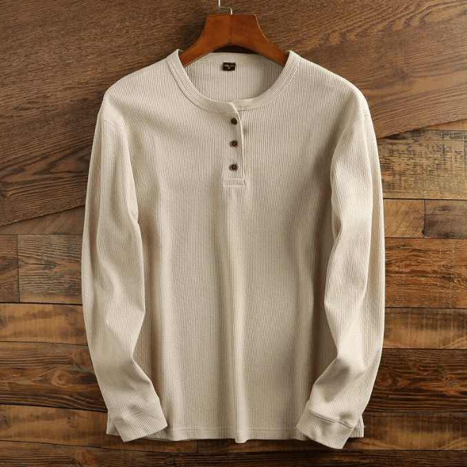Corwin | Men's Henley Shirt Waffle-Knit Long Sleeve Casual Top