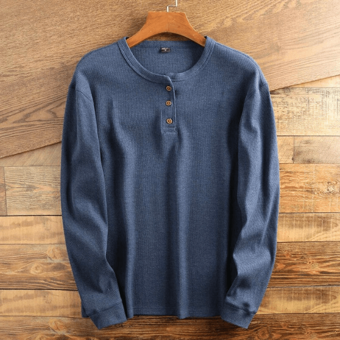 Corwin | Men's Henley Shirt Waffle-Knit Long Sleeve Casual Top