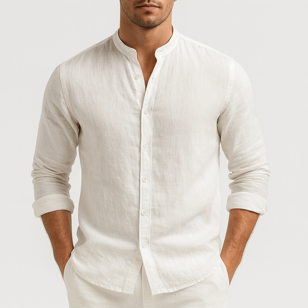 Stefan | Men's Shirt with Stand Collar, Relaxed-Fit Casual