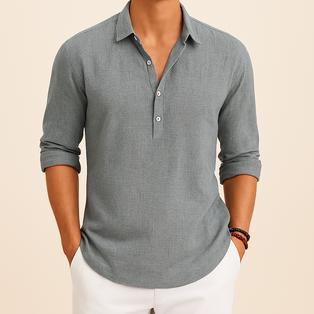 Blanche | Men's Henley Polo Shirt Long Sleeve Button Front