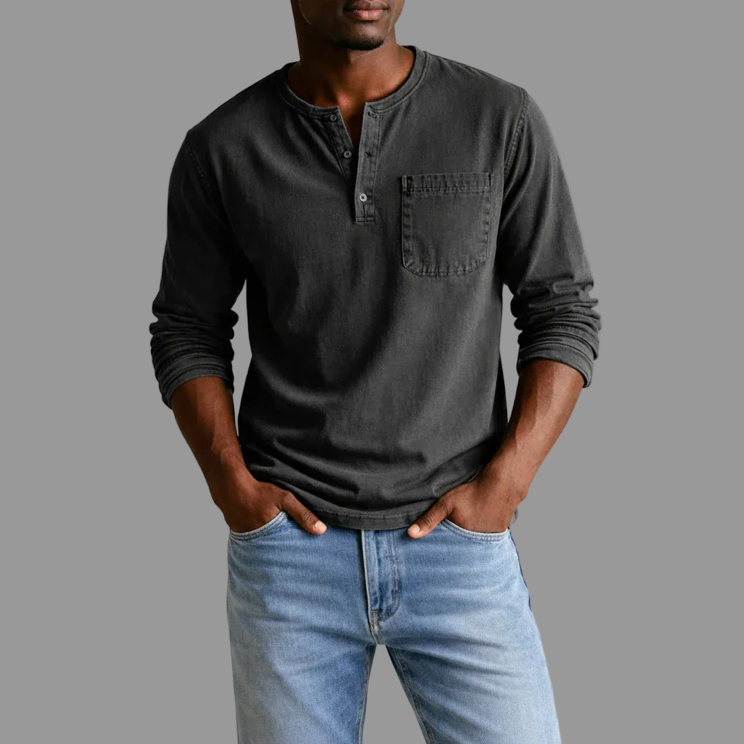 Foster | Men's Henley Long Sleeve Shirt with Chest Pocket