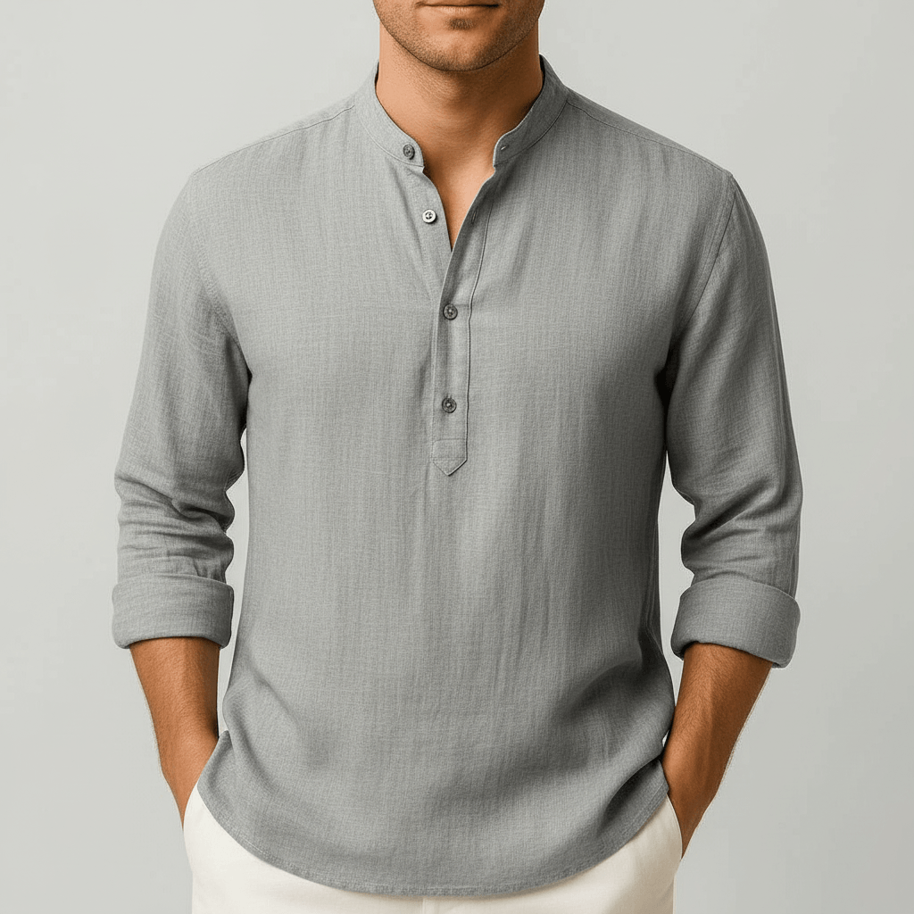 Mauro | Men's Henley Shirt Relaxed-Fit Button Front Casual