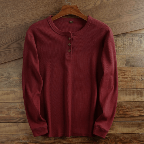 Corwin | Men's Henley Shirt Waffle-Knit Long Sleeve Casual Top