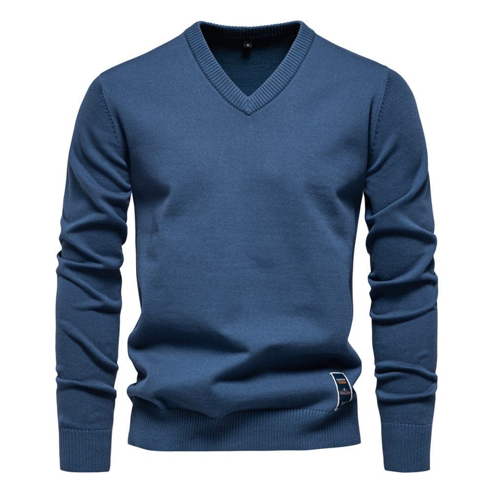 Laurent | Men's V-Neck Sweater Long Sleeve Ribbed Trim