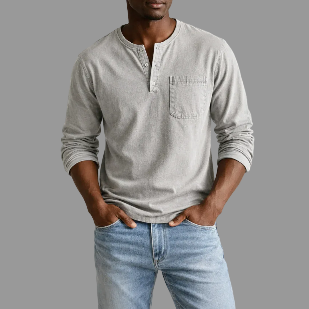 Foster | Men's Henley Long Sleeve Shirt with Chest Pocket