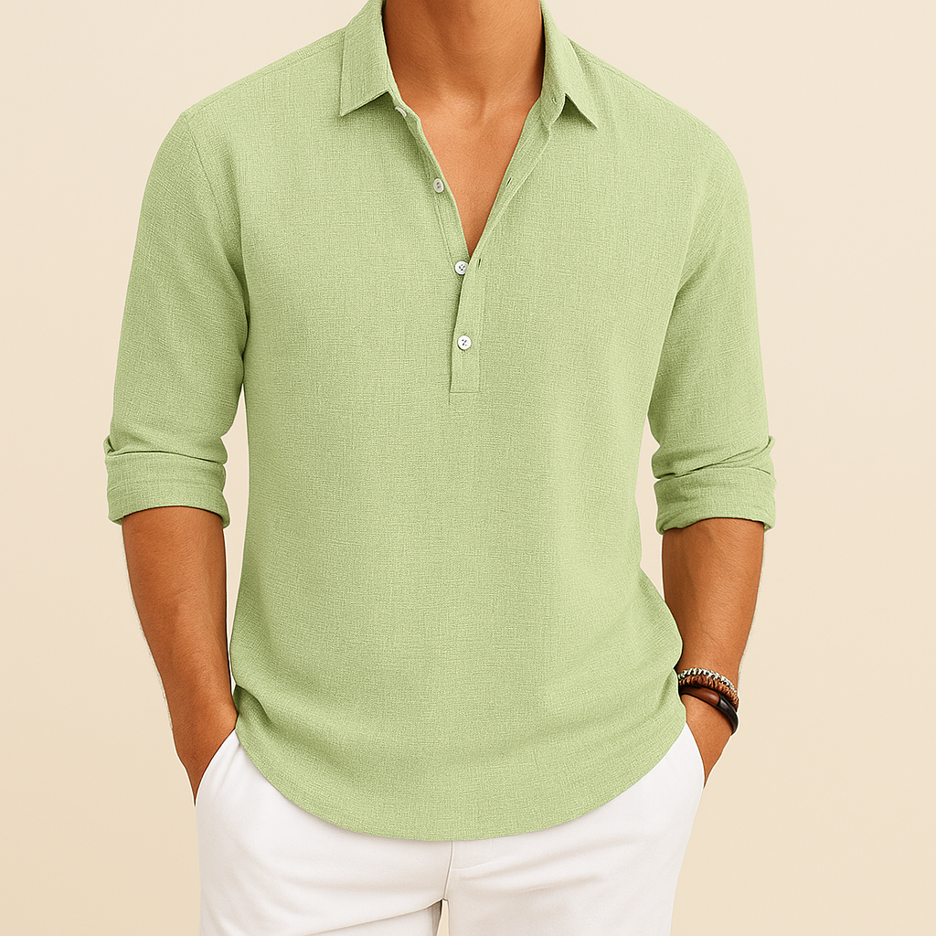 Blanche | Men's Henley Polo Shirt Long Sleeve Button Front