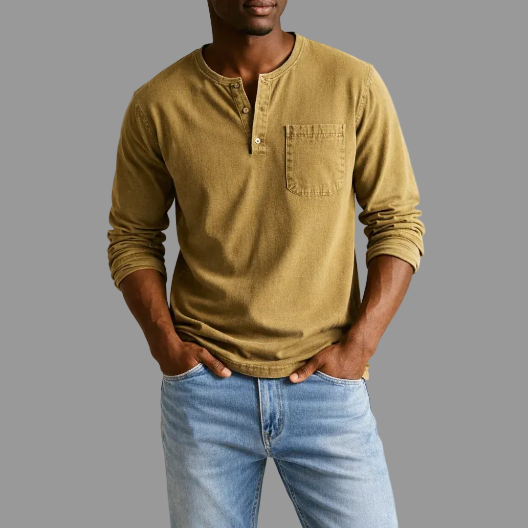 Foster | Men's Henley Long Sleeve Shirt with Chest Pocket