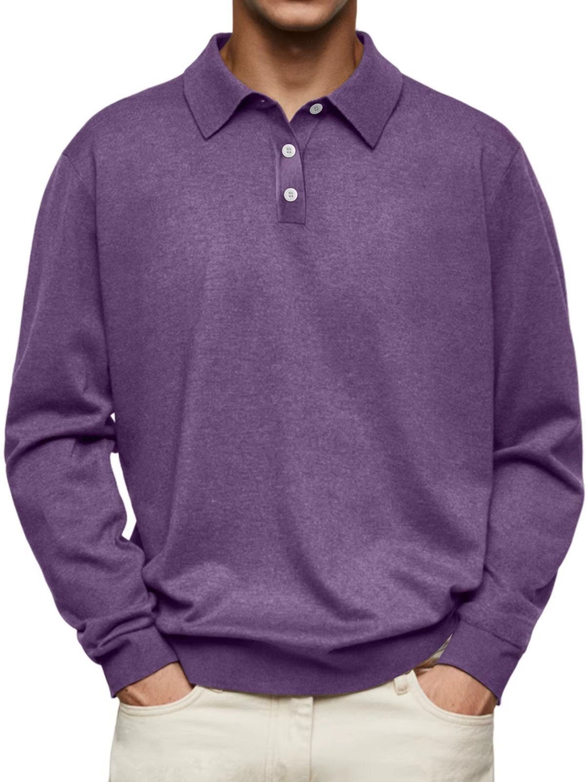 Elias | Men's Ribbed Knit Long Sleeve Polo Shirt – Weekend Casual