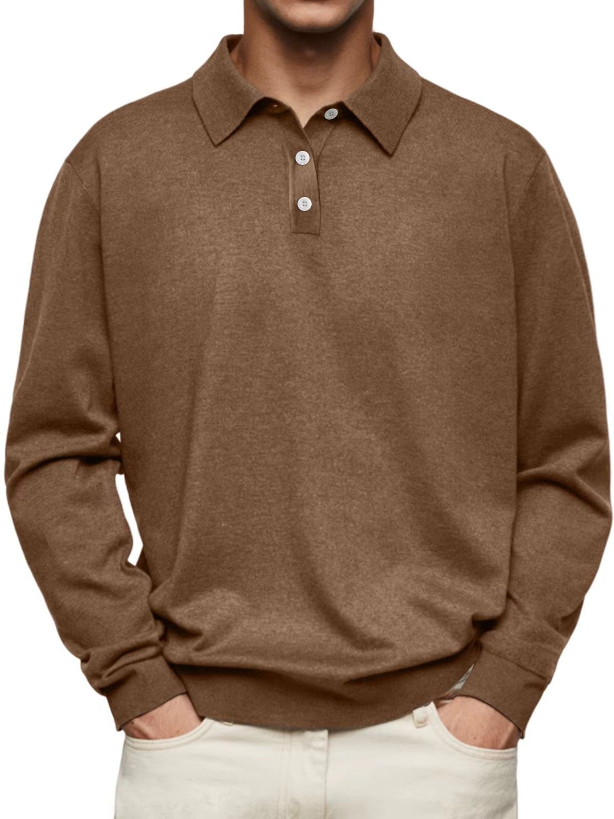 Elias | Men's Ribbed Knit Long Sleeve Polo Shirt – Weekend Casual