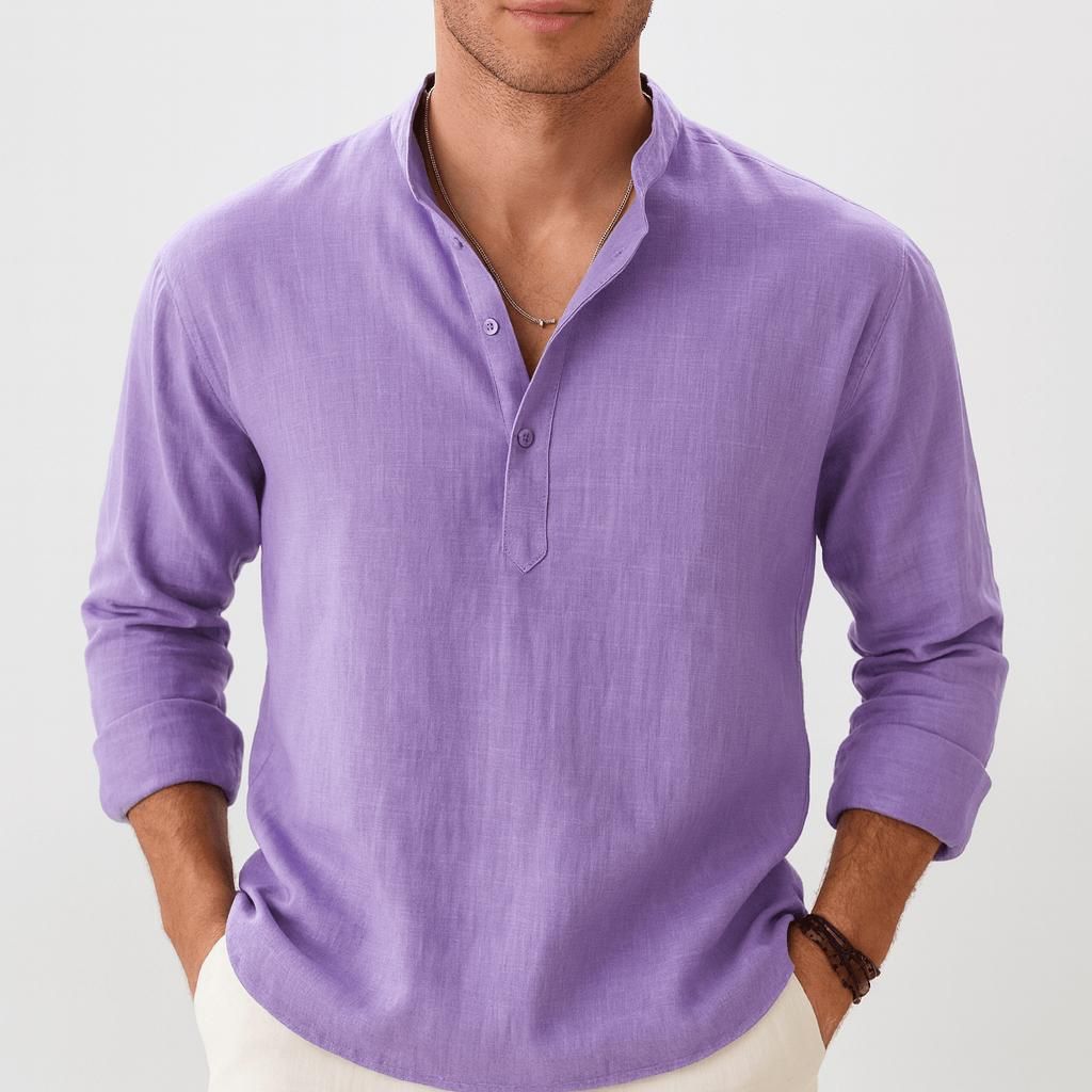 Mauro | Men's Henley Shirt Relaxed-Fit Button Front Casual