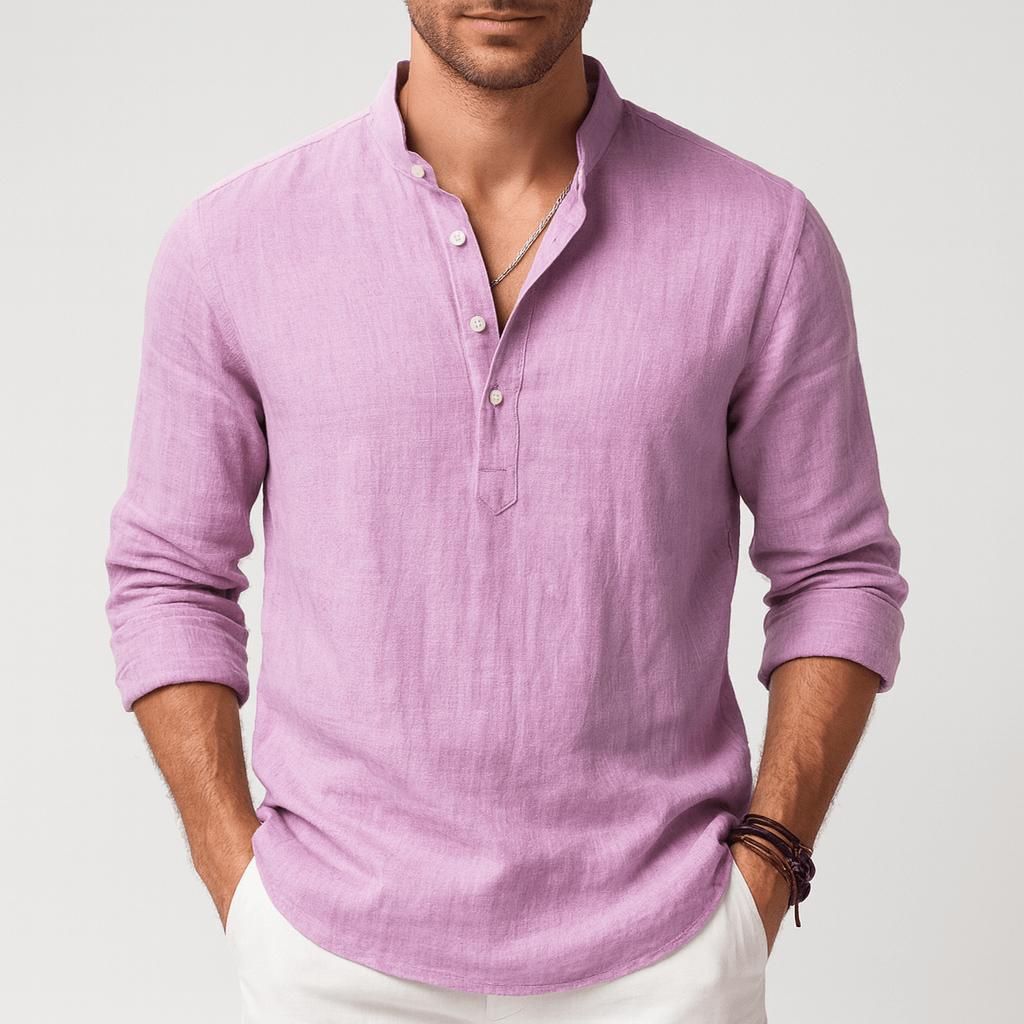 Mauro | Men's Henley Shirt Relaxed-Fit Button Front Casual