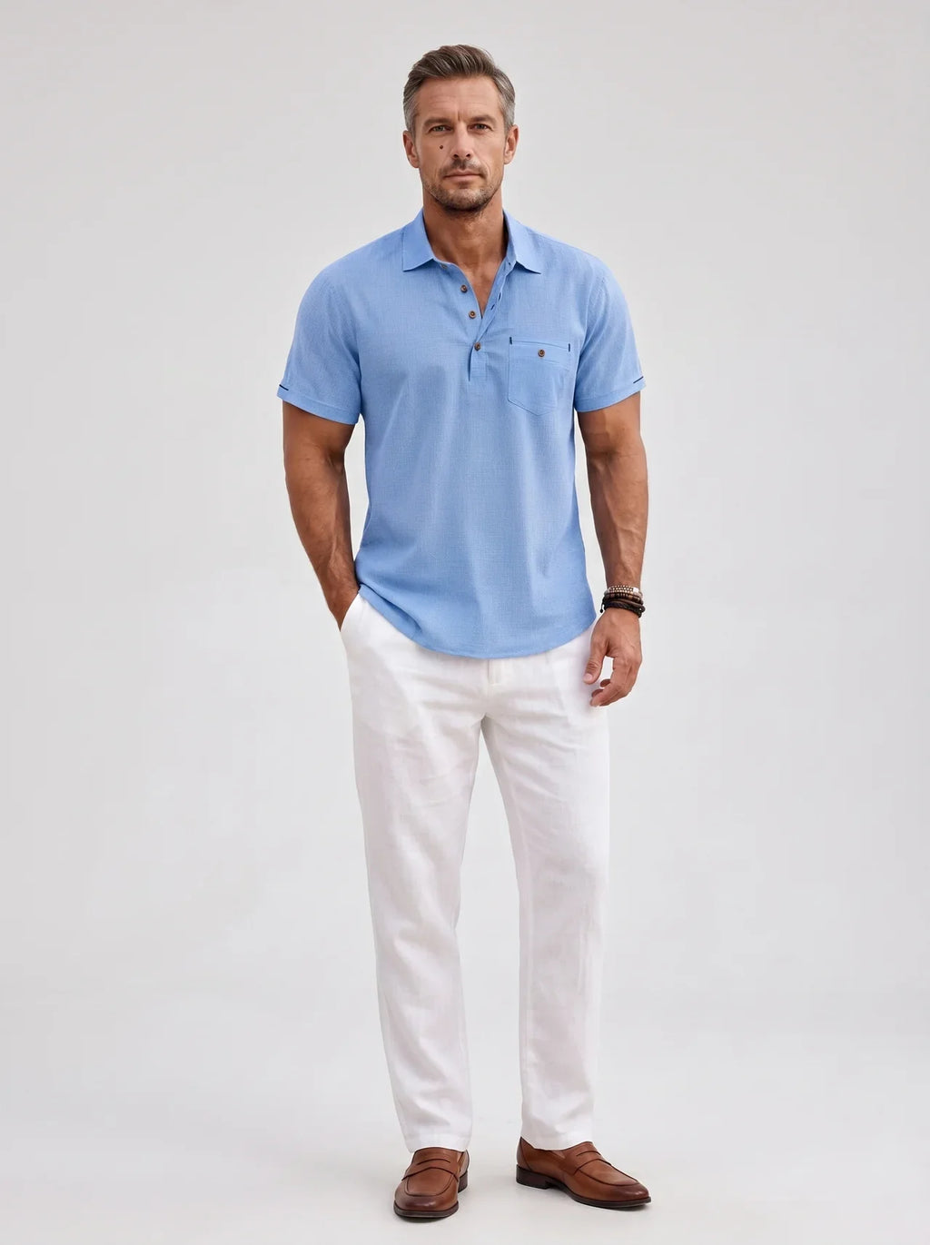 Henrik | Textured Button-Front Polo Shirt with Chest Pocket