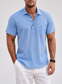 Henrik | Textured Button-Front Polo Shirt with Chest Pocket