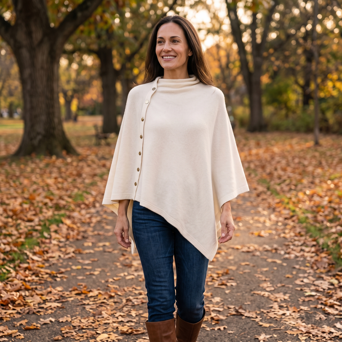 Nadyra Side-Button Convertible Knit Poncho Wrap for Women