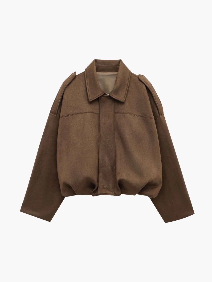Hillevi | Collared Faux Suede Bomber Jacket for Women