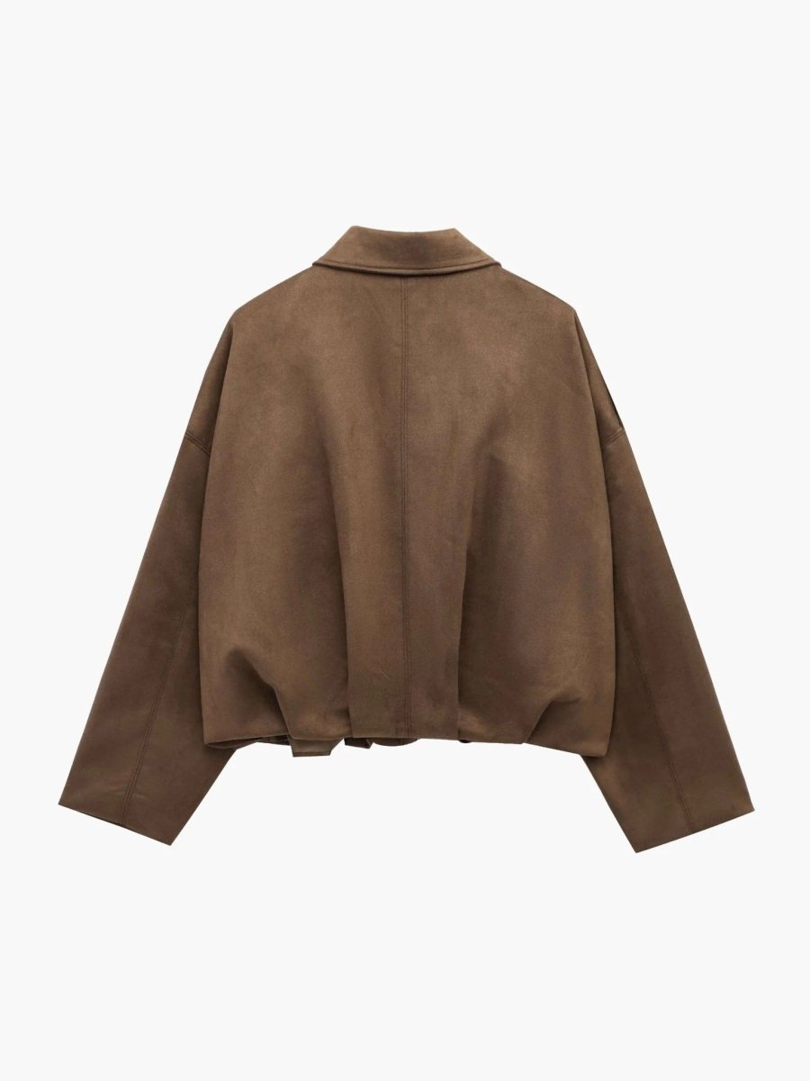 Hillevi | Collared Faux Suede Bomber Jacket for Women