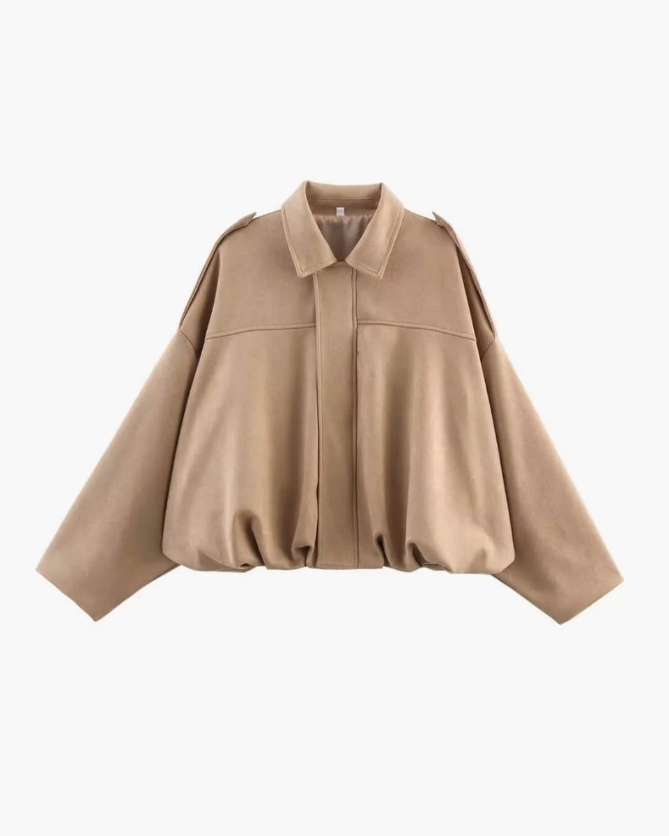 Hillevi | Collared Faux Suede Bomber Jacket for Women