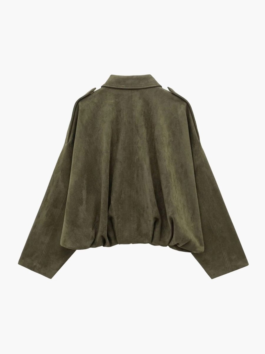 Hillevi | Collared Faux Suede Bomber Jacket for Women