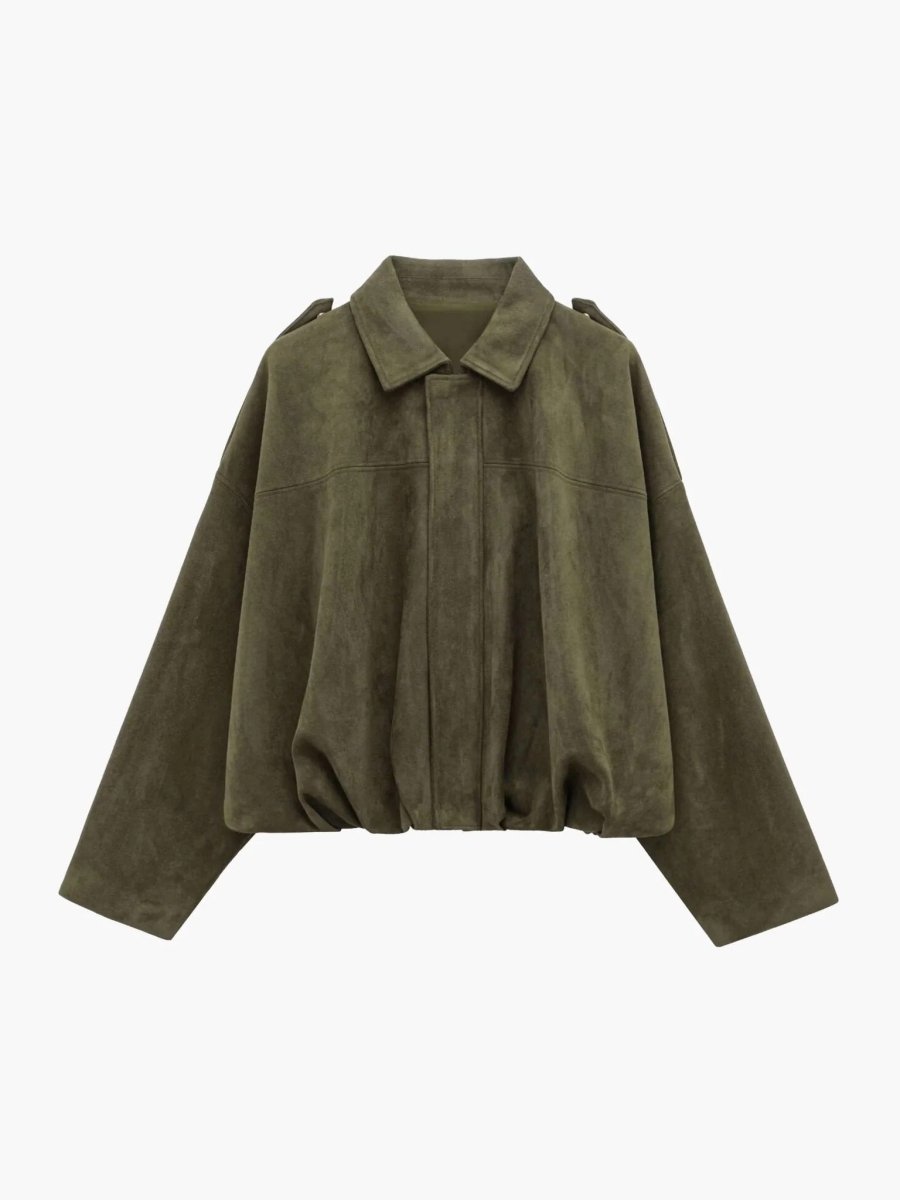 Hillevi | Collared Faux Suede Bomber Jacket for Women