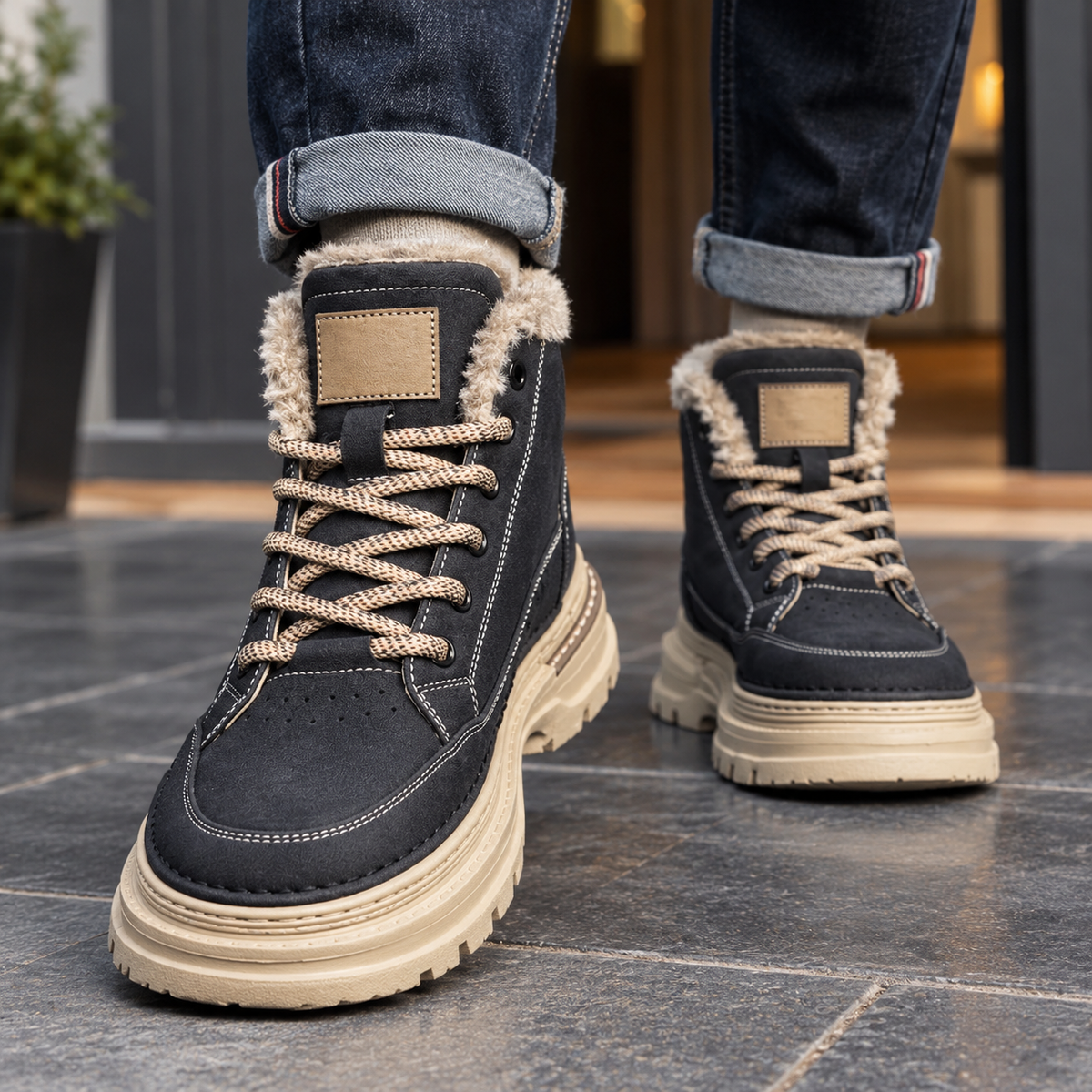 Gareth | Fleece-Lined Lace-Up Lug Sole Boots for Men
