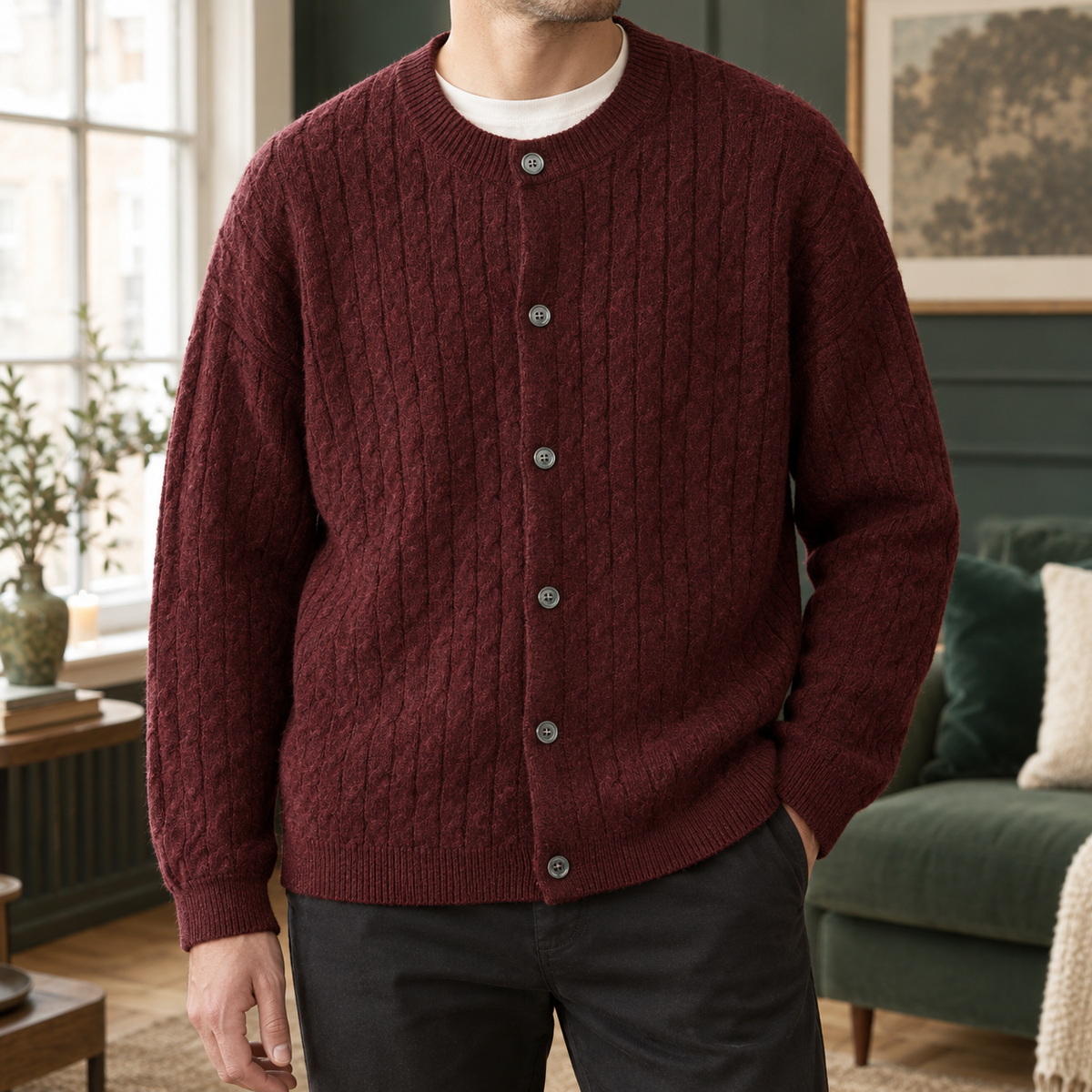 Faas | Cable Knit Button-Front Cardigan for Men