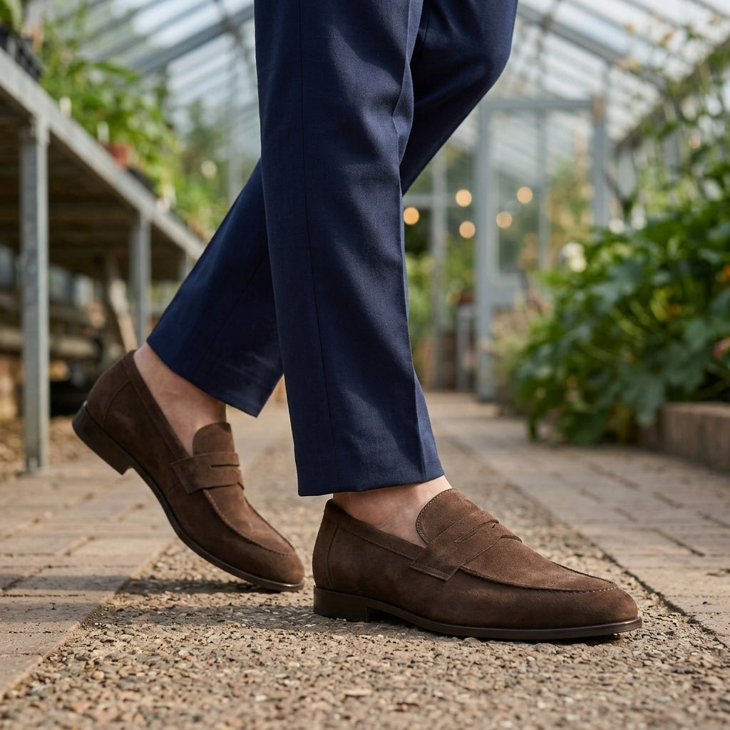 Simon | Suede-Effect Penny Loafers with Apron Seam for Men