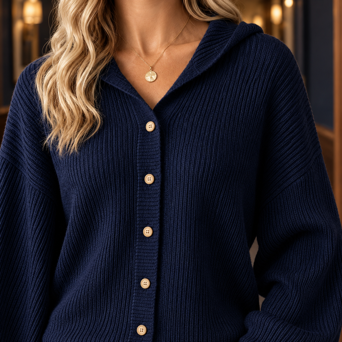 Loretta | Ribbed Hooded Cardigan with Balloon Sleeves for Women