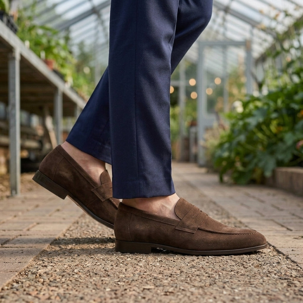 Simon | Suede-Effect Penny Loafers with Apron Seam for Men