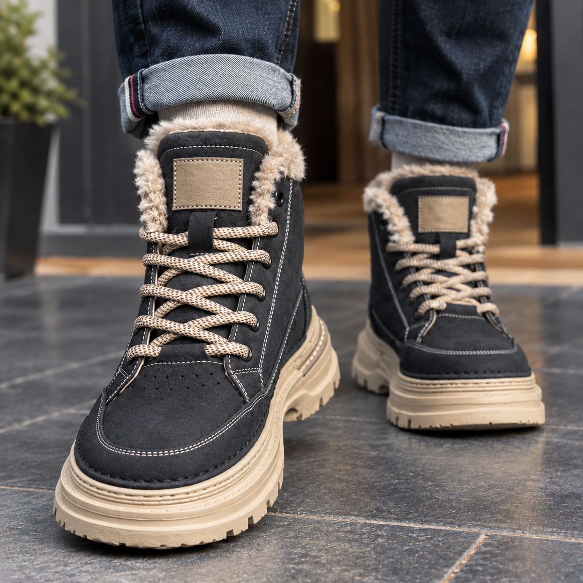 Gareth | Fleece-Lined Lace-Up Lug Sole Boots for Men