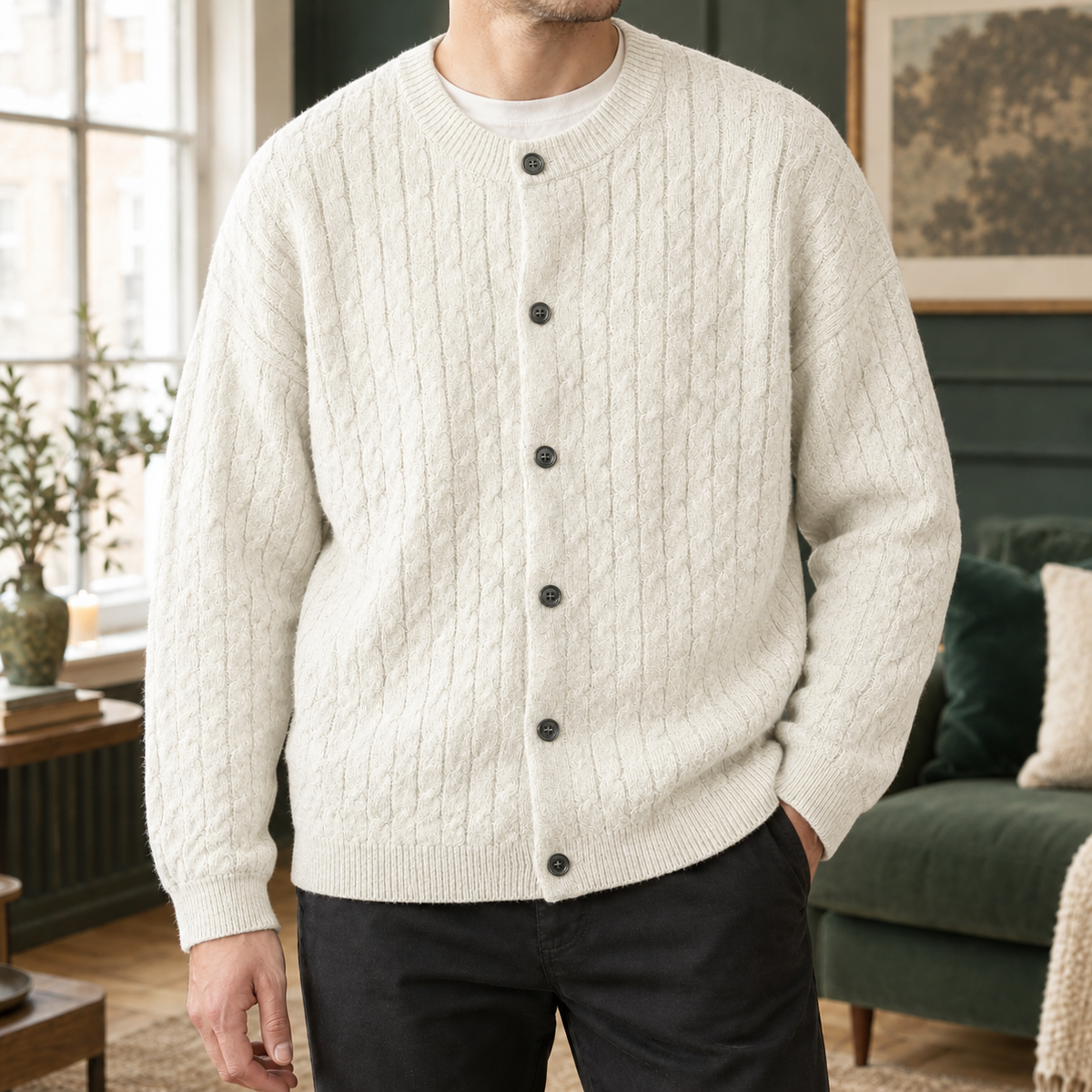 Faas | Cable Knit Button-Front Cardigan for Men