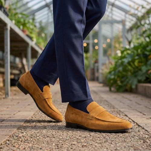 Simon | Suede-Effect Penny Loafers with Apron Seam for Men