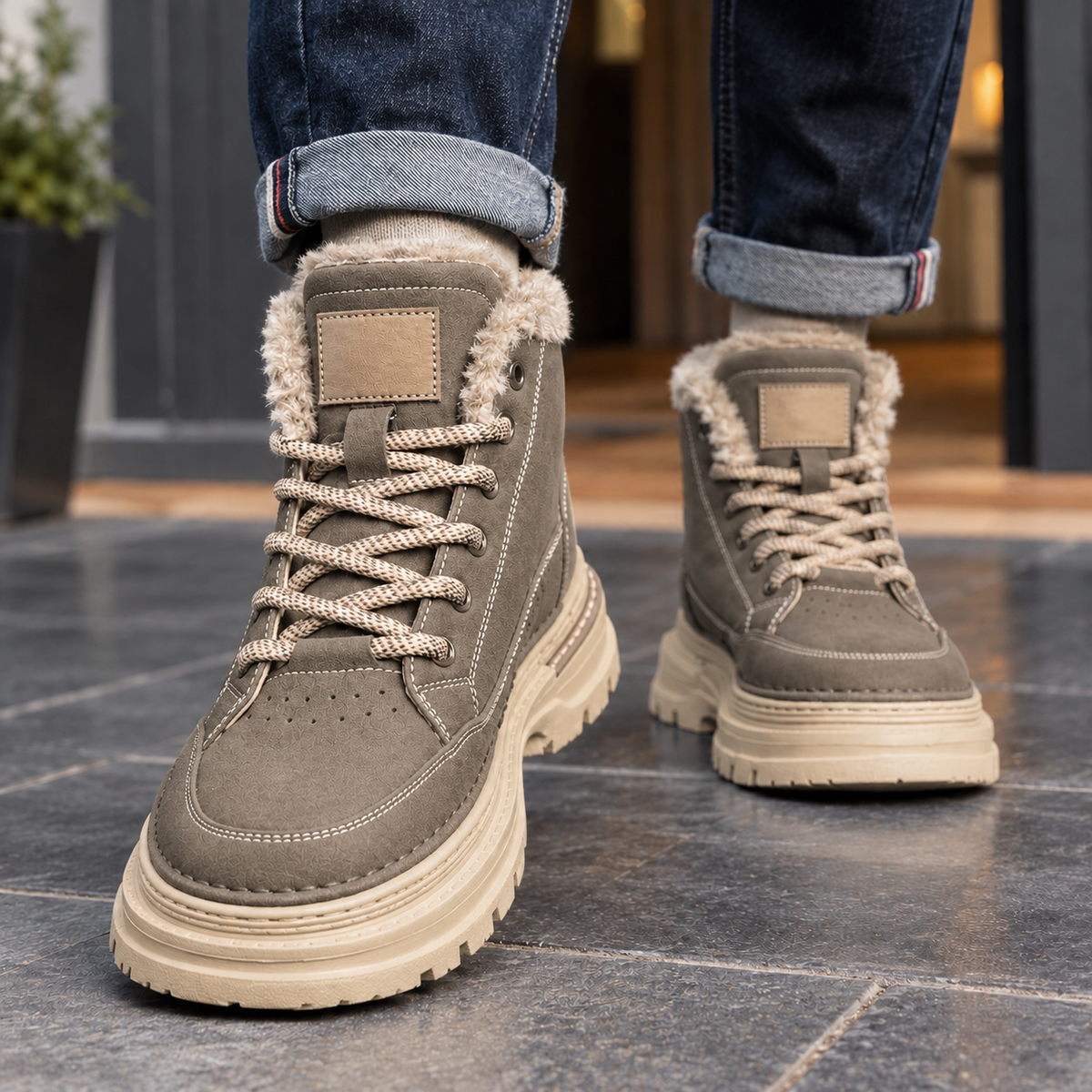 Gareth | Fleece-Lined Lace-Up Lug Sole Boots for Men
