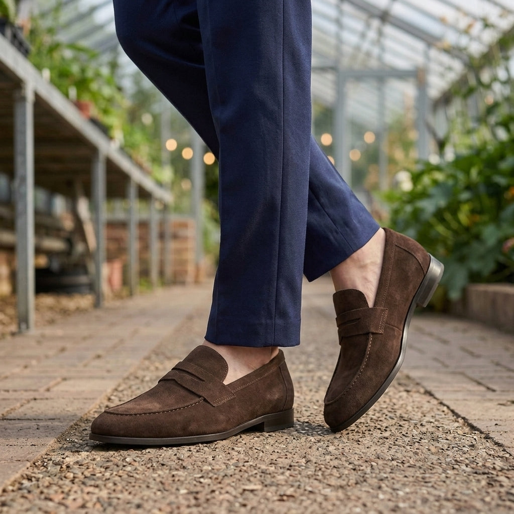 Simon | Suede-Effect Penny Loafers with Apron Seam for Men