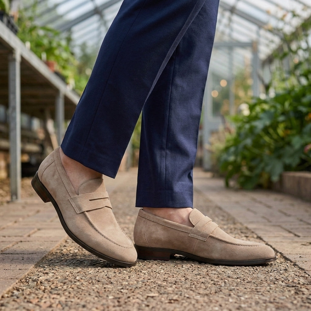 Simon | Suede-Effect Penny Loafers with Apron Seam for Men