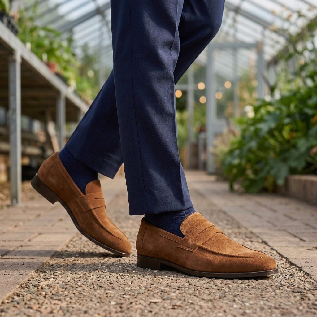 Simon | Suede-Effect Penny Loafers with Apron Seam for Men
