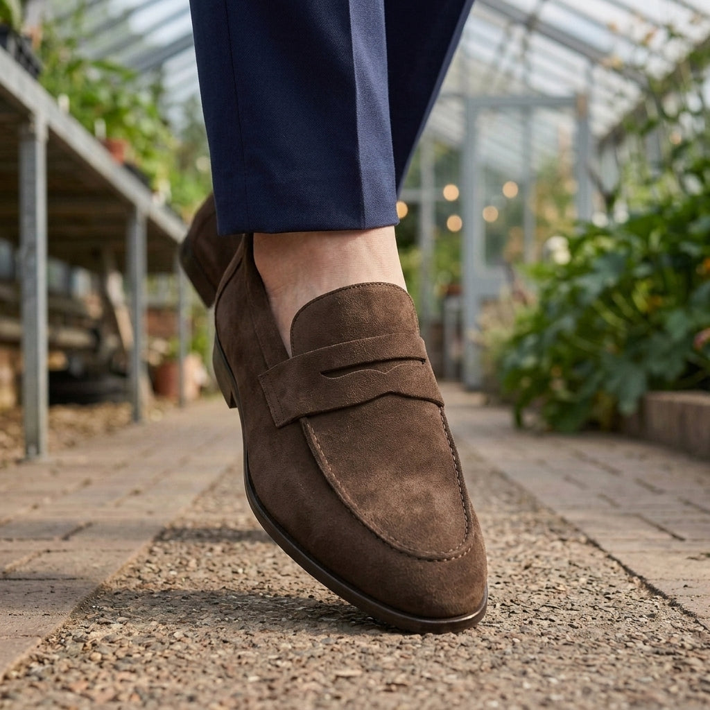 Simon | Suede-Effect Penny Loafers with Apron Seam for Men