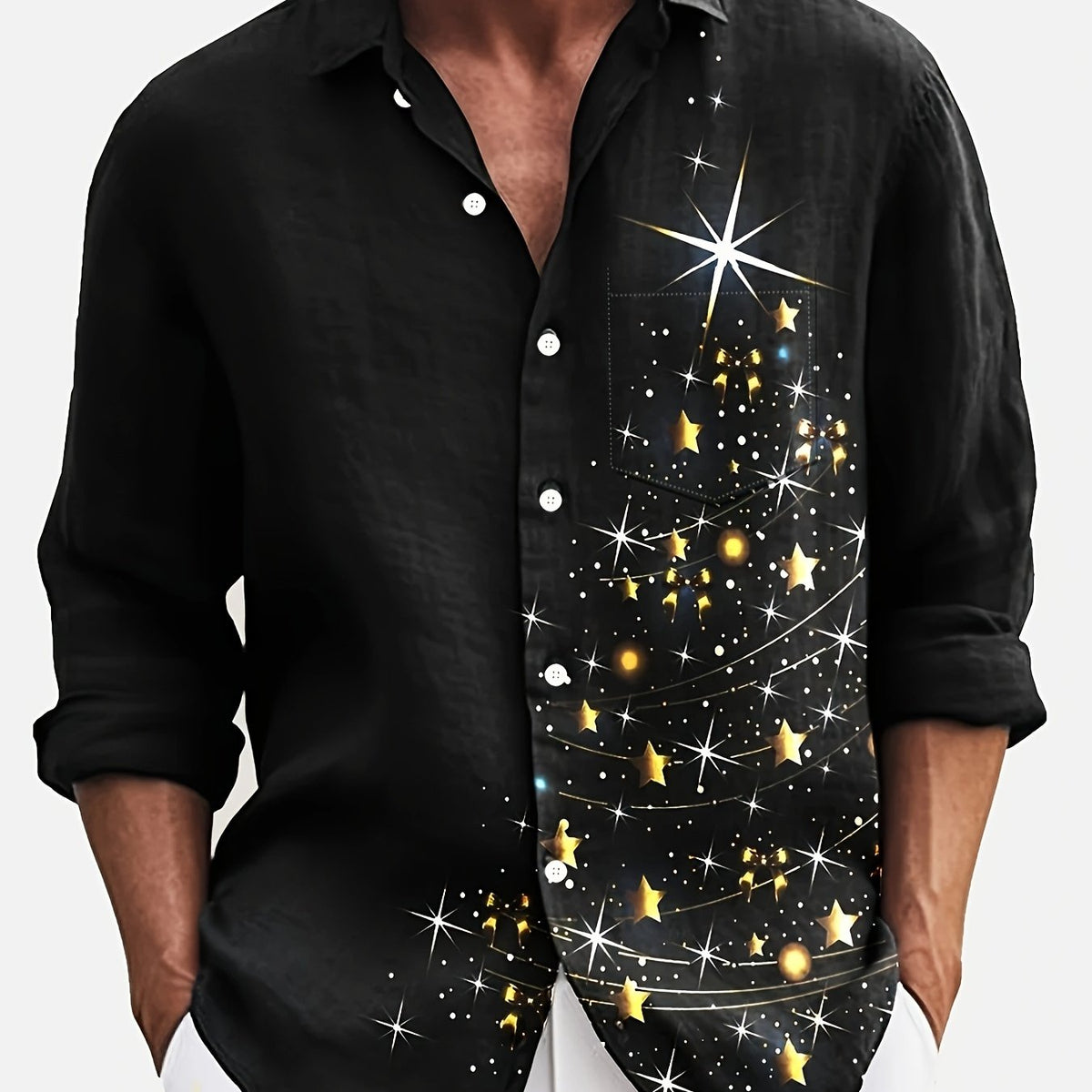 Kasten | Christmas Print Button-Down Shirt for Men