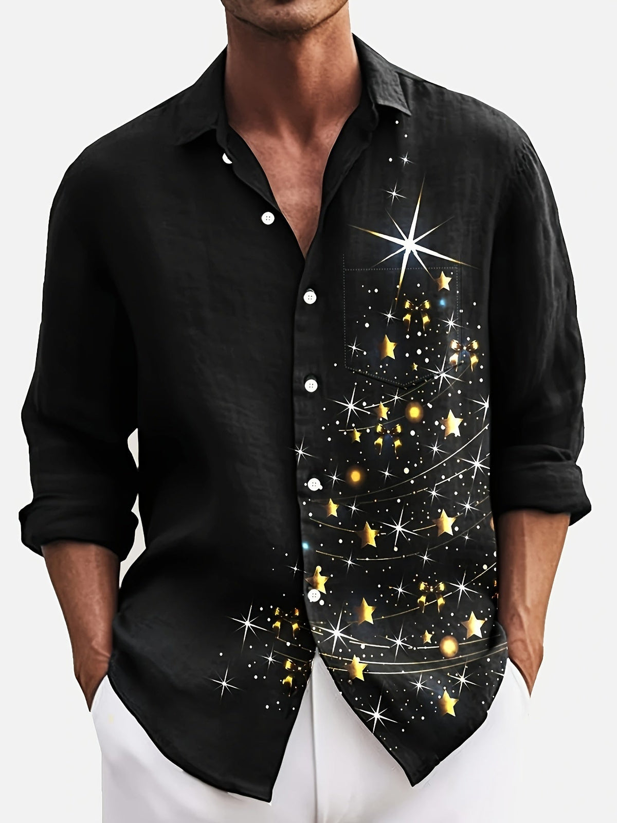 Kasten | Christmas Print Button-Down Shirt for Men