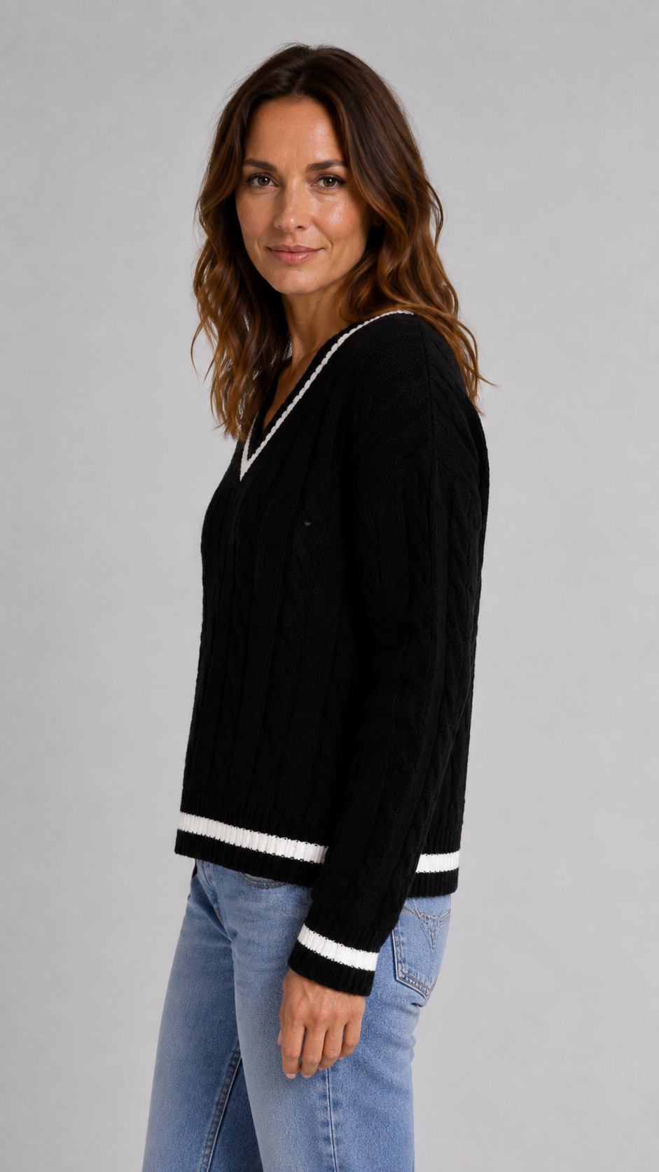 Blanche | Cable Knit V-Neck Knitted Sweater for Women