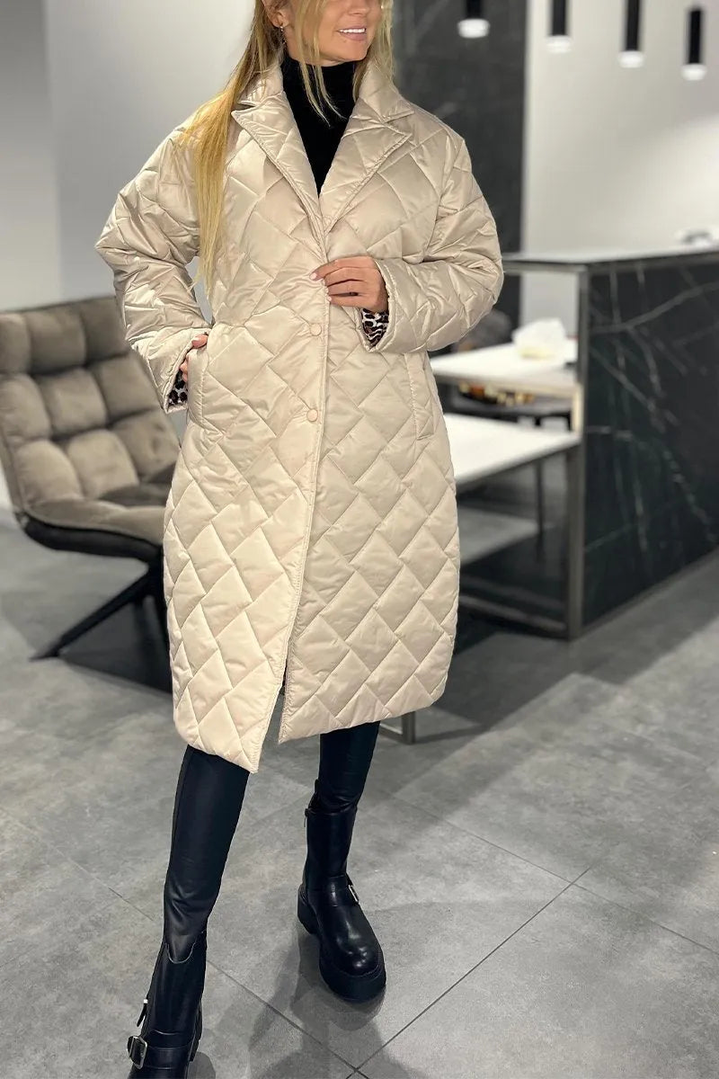 Selene | Women's Long Coat Mid-Length Silhouette Leopard Lining