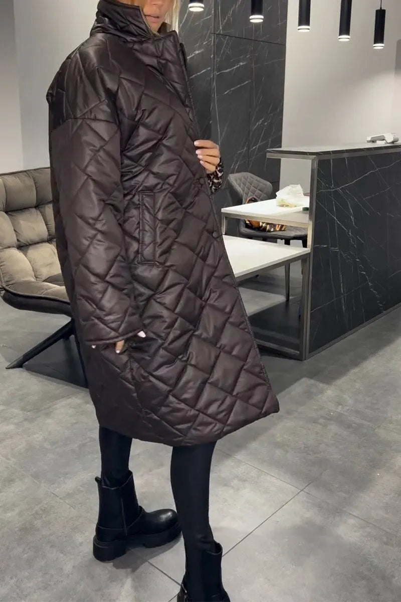 Selene | Women's Long Coat Mid-Length Silhouette Leopard Lining