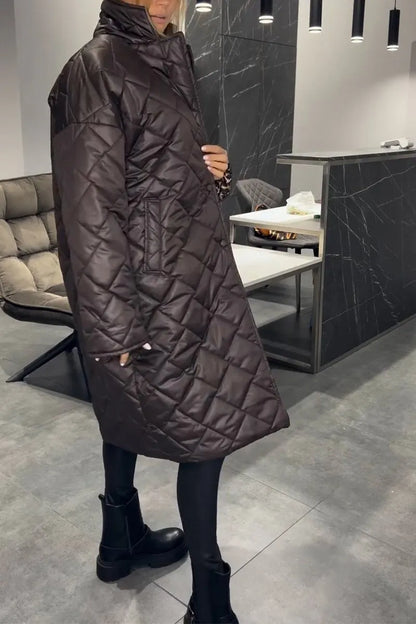 Selene | Women's Long Coat Mid-Length Silhouette Leopard Lining