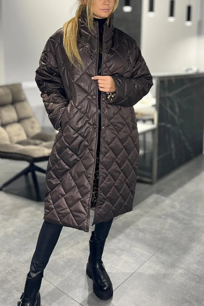 Selene | Women's Long Coat Mid-Length Silhouette Leopard Lining